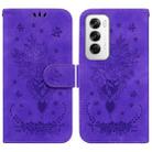 For OPPO Reno12 5G Global Butterfly Rose Embossed Leather Phone Case(Purple) - 1