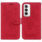 For OPPO Reno12 5G Global Butterfly Rose Embossed Leather Phone Case(Red) - 1