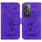 For OPPO Reno12 Pro 5G Global Butterfly Rose Embossed Leather Phone Case(Purple) - 1