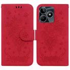 For Realme C53 / Narzo N53 Butterfly Rose Embossed Leather Phone Case(Red) - 1