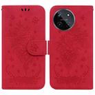 For Realme 11 4G Global Butterfly Rose Embossed Leather Phone Case(Red) - 1