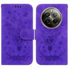 For Realme 12 Pro+ Global Butterfly Rose Embossed Leather Phone Case(Purple) - 1