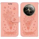 For Realme 12 Pro+ Global Butterfly Rose Embossed Leather Phone Case(Pink) - 1