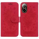 For Realme C67 4G Global Butterfly Rose Embossed Leather Phone Case(Red) - 1