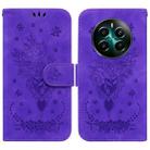 For Realme 12+ Butterfly Rose Embossed Leather Phone Case(Purple) - 1