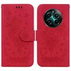 For Realme 12+ Butterfly Rose Embossed Leather Phone Case(Red) - 1