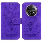 For Realme 13+ Global Butterfly Rose Embossed Leather Phone Case(Purple) - 1