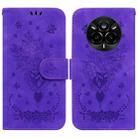 For Realme 14 Pro Butterfly Rose Embossed Leather Phone Case(Purple) - 1
