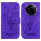 For Realme 14 Pro+ Butterfly Rose Embossed Leather Phone Case(Purple) - 1