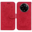 For Realme 14 Pro+ Butterfly Rose Embossed Leather Phone Case(Red) - 1