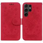 For Samsung Galaxy S24 Ultra 5G Butterfly Rose Embossed Leather Phone Case(Red) - 1