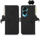 For Honor 90 Lite / X50i 5G Genuine Leather Magnetic RFID Leather Phone Case(Black) - 1