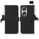 For Honor 90 5G Genuine Leather Magnetic RFID Leather Phone Case(Black) - 1