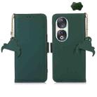 For Honor 90 5G Genuine Leather Magnetic RFID Leather Phone Case(Green) - 1