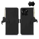 For Honor X6a Genuine Leather Magnetic RFID Leather Phone Case(Black) - 1