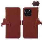 For Honor X6a Genuine Leather Magnetic RFID Leather Phone Case(Coffee) - 1