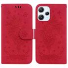 For Xiaomi Redmi 12 Butterfly Rose Embossed Leather Phone Case(Red) - 1