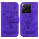 For Xiaomi 13T / 13T Pro / Redmi K60 Ultra Butterfly Rose Embossed Leather Phone Case(Purple) - 1