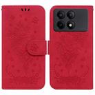 For Xiaomi Redmi K70E / Poco X6 Pro Butterfly Rose Embossed Leather Phone Case(Red) - 1