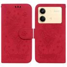 For Xiaomi Redmi Note 13R Pro Butterfly Rose Embossed Leather Phone Case(Red) - 1