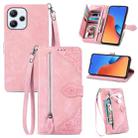For Xiaomi Redmi 12 Embossed Flower Zipper Leather Phone Case(Pink) - 1