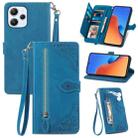 For Xiaomi Redmi 12 Embossed Flower Zipper Leather Phone Case(Blue) - 1