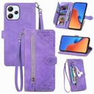 For Xiaomi Redmi 12 Embossed Flower Zipper Leather Phone Case(Purple) - 1