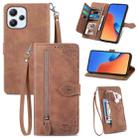 For Xiaomi Redmi 12 Embossed Flower Zipper Leather Phone Case(Brown) - 1