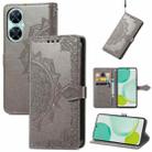 For Huawei Enjoy 60 Pro / nova 11i Mandala Flower Embossed Leather Phone Case(Grey) - 1