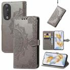 For Honor 90 5G Mandala Flower Embossed Leather Phone Case(Grey) - 1