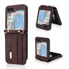 For Samsung Galaxy Z Flip5 5G Crossbody Siamese Leather Phone Case with Lanyard(Brown) - 1