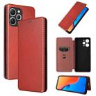 For Xiaomi Redmi 12 4G Carbon Fiber Texture Flip Leather Phone Case(Brown) - 1