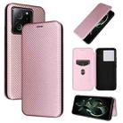 For Xiaomi Redmi K60 Ultra Carbon Fiber Texture Flip Leather Phone Case(Pink) - 1