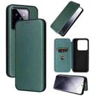 For Xiaomi 14 Carbon Fiber Texture Flip Leather Phone Case(Green) - 1