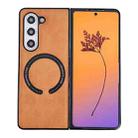 For Samsung Galaxy Z Fold5 Crazy Horse Texture Magnetic Magsafe PU Phone Case(Orange) - 1