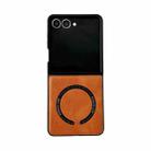 For Samsung Galaxy Z Flip7 5G Crazy Horse Texture Magnetic Magsafe PU Phone Case(Orange) - 1