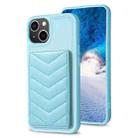 For iPhone 14 Plus BF26 Wave Pattern Card Bag Holder Phone Case(Blue) - 1