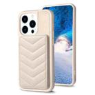 For iPhone 14 Pro BF26 Wave Pattern Card Bag Holder Phone Case(Beige) - 1