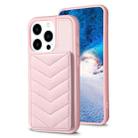 For iPhone 14 Pro BF26 Wave Pattern Card Bag Holder Phone Case(Pink) - 1