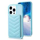 For iPhone 14 Pro BF26 Wave Pattern Card Bag Holder Phone Case(Blue) - 1