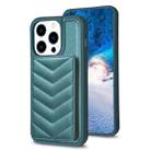 For iPhone 14 Pro Max BF26 Wave Pattern Card Bag Holder Phone Case(Green) - 1