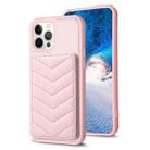 For iPhone 12 Pro Max BF26 Wave Pattern Card Bag Holder Phone Case(Pink) - 1