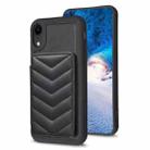 For iPhone XR BF26 Wave Pattern Card Bag Holder Phone Case(Black) - 1