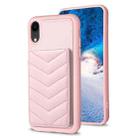 For iPhone XR BF26 Wave Pattern Card Bag Holder Phone Case(Pink) - 1