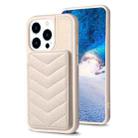 For iPhone 15 Pro Max BF26 Wave Pattern Card Bag Holder Phone Case(Beige) - 1