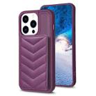 For iPhone 15 Pro BF26 Wave Pattern Card Bag Holder Phone Case(Dark Purple) - 1