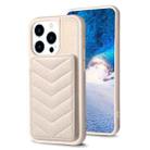 For iPhone 15 Pro BF26 Wave Pattern Card Bag Holder Phone Case(Beige) - 1