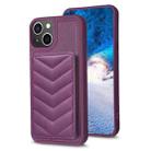 For iPhone 15 BF26 Wave Pattern Card Bag Holder Phone Case(Dark Purple) - 1