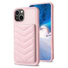 For iPhone 15 BF26 Wave Pattern Card Bag Holder Phone Case(Pink) - 1