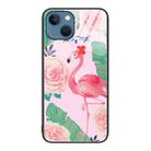 For iPhone 15 Plus Colorful Painted Glass Phone Case(Flamingo) - 1